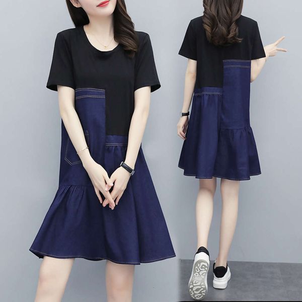 fat mm denim 2021 summer women's dress loose cover meat age reduction stitching fake two large skirt, Blue
fat mm denim 2021 summer women's dress loose cover meat age reduction stitching fake two large skirt, Blue