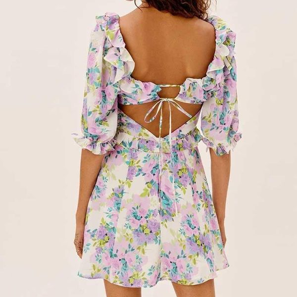 party dresses corset bodice playful ruffle summer dress floral print open back puff sleeve for women mini laides, White;black
party dresses corset bodice playful ruffle summer dress floral print open back puff sleeve for women mini laides, White;black
