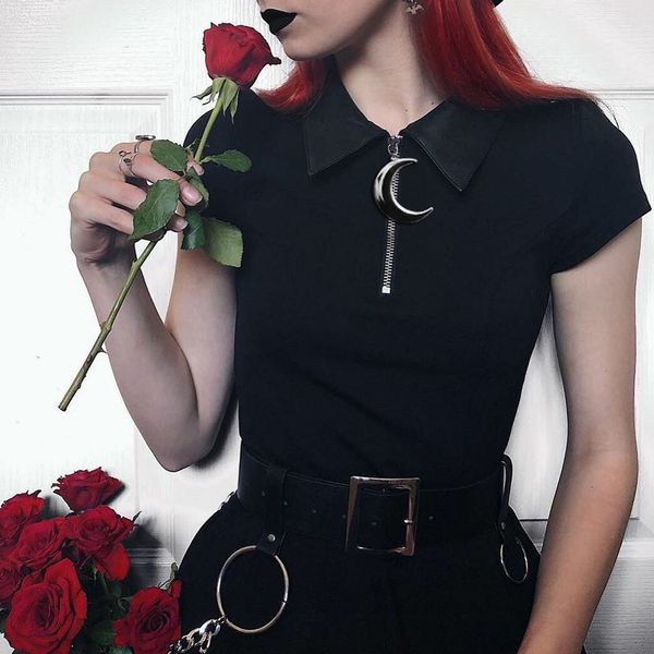Women Black Gothic Slim Thin Dress Moom Zipper Leather Neck Pleated Casual Dress Short Sleeve Dresses Summer Lady Vitage Dress, Black;gray
Women Black Gothic Slim Thin Dress Moom Zipper Leather Neck Pleated Casual Dress Short Sleeve Dresses Summer Lady Vitage Dress, Black;gray