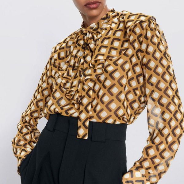 geometrical print shirt women autumn 2019 new fashion long sleeve modern lady bow collar chiffon blouse1, White 
geometrical print shirt women autumn 2019 new fashion long sleeve modern lady bow collar chiffon blouse1, White