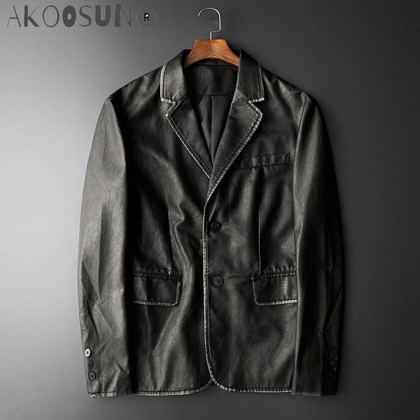 men's suits & blazers 2021 autumn men fashion suit collar single-breasted leather jacket korean youth pu male outerwear, White;black
men's suits & blazers 2021 autumn men fashion suit collar single-breasted leather jacket korean youth pu male outerwear, White;black