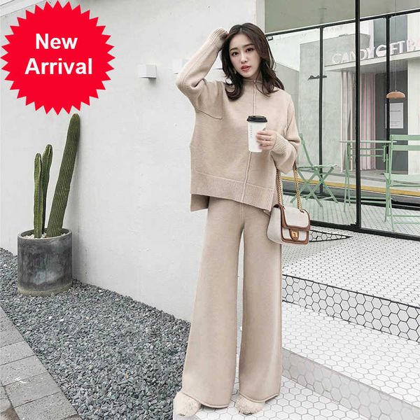 the drape knitting suit two-piece women new winter cashmere sweater wide-legged pants western style suits, White;black
the drape knitting suit two-piece women new winter cashmere sweater wide-legged pants western style suits, White;black