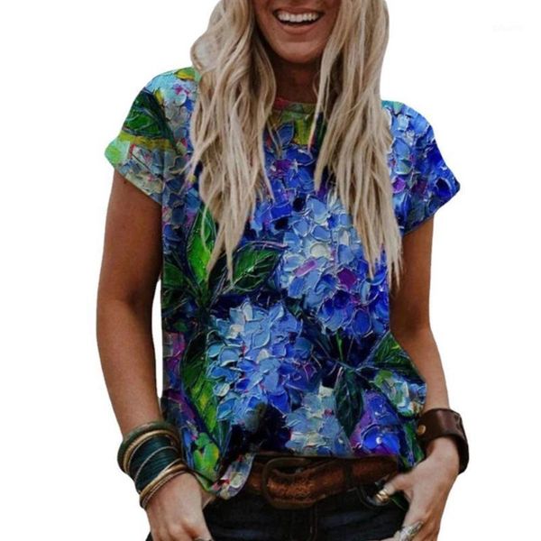 women's half sleeve loose female short t-shirt casual crew neck pullover floral print e0e3, White
women's half sleeve loose female short t-shirt casual crew neck pullover floral print e0e3, White