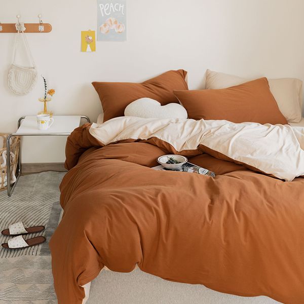 spring and autumn japane style simple solid color naked sleeping four piece set contrast knitted cotton bed sheet quilt cover
spring and autumn japane style simple solid color naked sleeping four piece set contrast knitted cotton bed sheet quilt cover