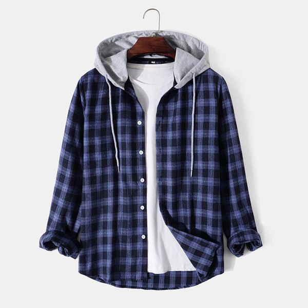 men's casual shirts mens blue tartan plaid button up shirt long sleeve drawstring hooded, White;black
men's casual shirts mens blue tartan plaid button up shirt long sleeve drawstring hooded, White;black