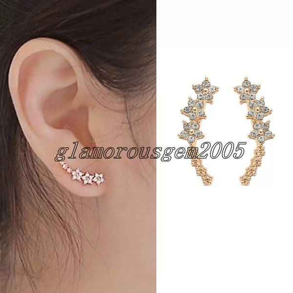 ladies metal ear studs earrings three small rhinestone flower left and right sides ear hook, Golden;silver
ladies metal ear studs earrings three small rhinestone flower left and right sides ear hook, Golden;silver