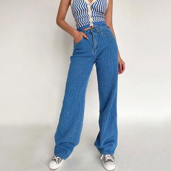 women's jeans women wide leg in mid wash blue with weave 
women's jeans women wide leg in mid wash blue with weave