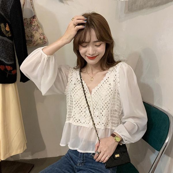 women's blouses & shirts v-neck crop women hipster hollow out korean clothes sweet style female spring autumn fashion brands, White
women's blouses & shirts v-neck crop women hipster hollow out korean clothes sweet style female spring autumn fashion brands, White