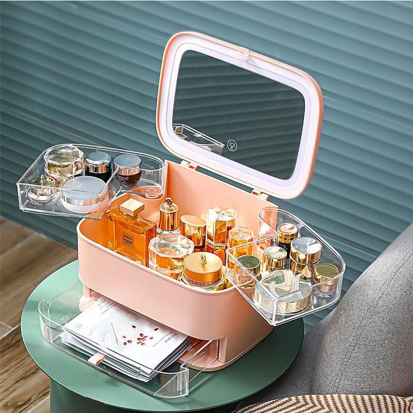 storage boxes & bins cosmetic box with mirror led light deskmakeup organizer case dust-proof drawer type jewelry perfume holder shelf
storage boxes & bins cosmetic box with mirror led light deskmakeup organizer case dust-proof drawer type jewelry perfume holder shelf