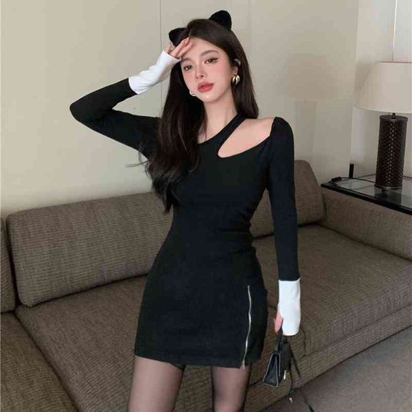vintage dress ins spring color contrast irregular collar halter strapless zipper stitching hip dresses, Black;gray
vintage dress ins spring color contrast irregular collar halter strapless zipper stitching hip dresses, Black;gray