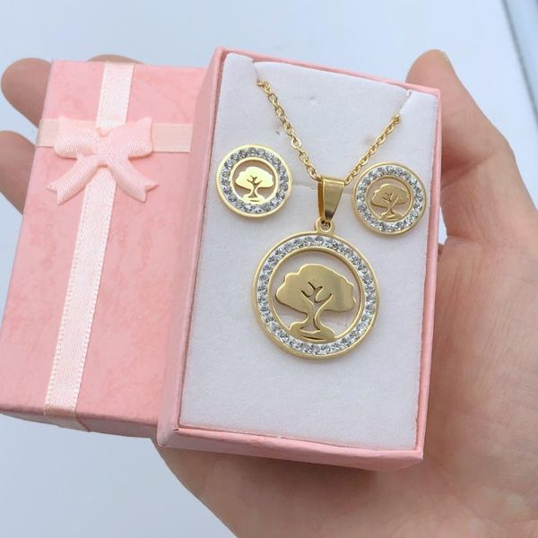 earrings & necklace tree of life crystal round pendant with gold color stainless steel jewelry sets women gifts drop, Silver
earrings & necklace tree of life crystal round pendant with gold color stainless steel jewelry sets women gifts drop, Silver