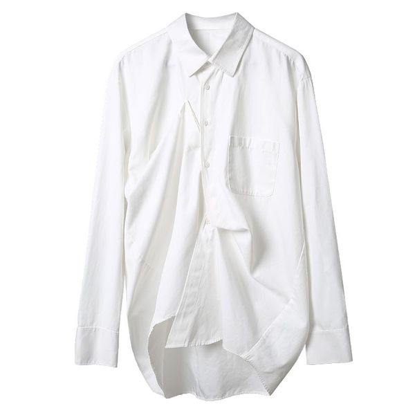 custom plus size new male asymmetric fold silhouette long sleeve shirt s~6xl, White;black 
custom plus size new male asymmetric fold silhouette long sleeve shirt s~6xl, White;black
