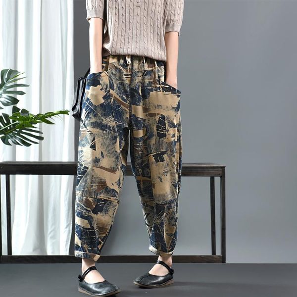 women's jeans spring retro women elastic waist loose denim pants female print geometric pocket vintage casual all-match trousers, Blue
women's jeans spring retro women elastic waist loose denim pants female print geometric pocket vintage casual all-match trousers, Blue