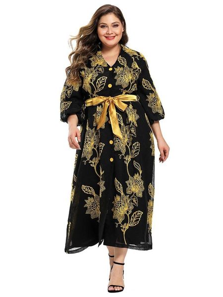 2021 abaya long spring womens dresses large plus size fashion elegant golden embroidery high waist sashes maxi african dress, Black;gray 
2021 abaya long spring womens dresses large plus size fashion elegant golden embroidery high waist sashes maxi african dress, Black;gray