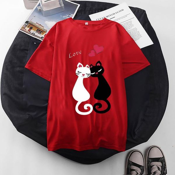 love women cute cat couple printed loose short sleeve graphic t-shirts 2021 summer ladies casual tee camiseta a40, White
love women cute cat couple printed loose short sleeve graphic t-shirts 2021 summer ladies casual tee camiseta a40, White