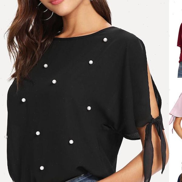 2021 women blouse summer casual loose women casual pearl beaded slit knot cuff bandage o neck shirt blouse, White
2021 women blouse summer casual loose women casual pearl beaded slit knot cuff bandage o neck shirt blouse, White