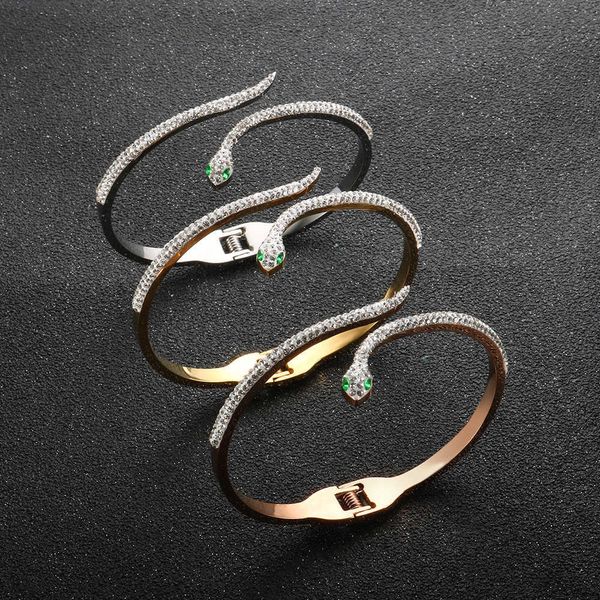 fashion snake green eyes bangles & bracelets cz crystal spring clasp stainless steel bracelet for men women jewelry accessories q0717, Black
fashion snake green eyes bangles & bracelets cz crystal spring clasp stainless steel bracelet for men women jewelry accessories q0717, Black