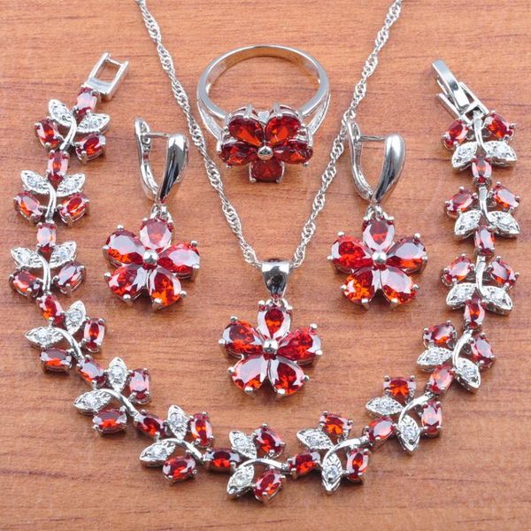 earrings & necklace bridal silver color jewelry sets red zirconia women wedding pendant rings bracelet js0251 
earrings & necklace bridal silver color jewelry sets red zirconia women wedding pendant rings bracelet js0251