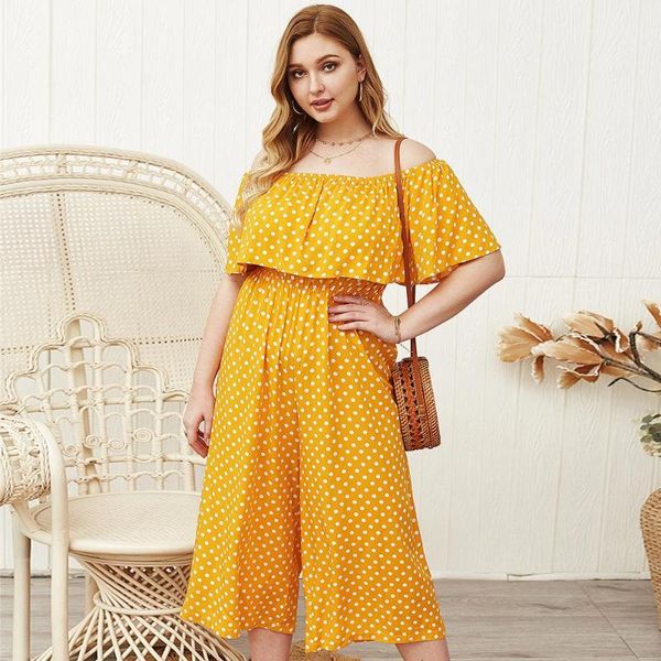 women's jumpsuits & rompers 2021 women summer plus size yellow wide leg jumpsuit casual polka dot loose beach romper large off shoulder, Black;white
women's jumpsuits & rompers 2021 women summer plus size yellow wide leg jumpsuit casual polka dot loose beach romper large off shoulder, Black;white