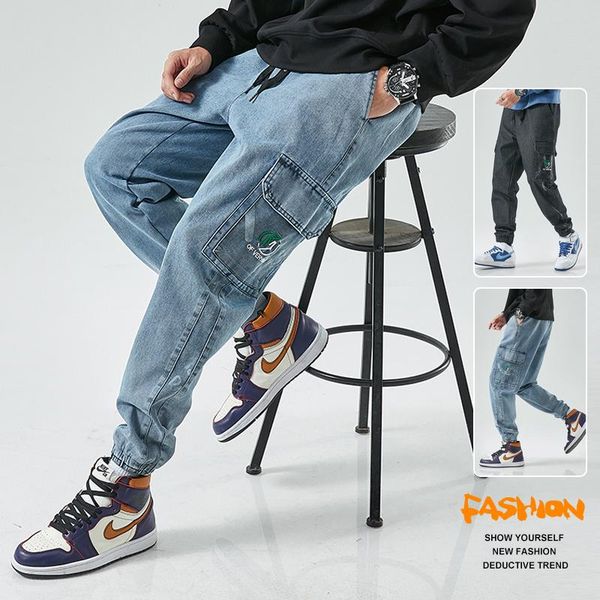 baggy jeans men loose joggers streetwear harem cargo pants ankle- length jeans for men 2021, Blue 
baggy jeans men loose joggers streetwear harem cargo pants ankle- length jeans for men 2021, Blue