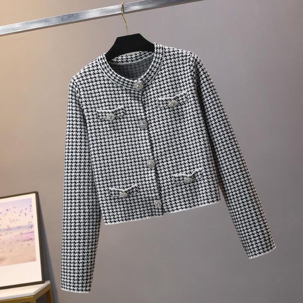 women's knits & tees vintage houndstooth knitted cardigan coat women single breasted long sleeve sweater crop femme 2021 fall puff, White
women's knits & tees vintage houndstooth knitted cardigan coat women single breasted long sleeve sweater crop femme 2021 fall puff, White