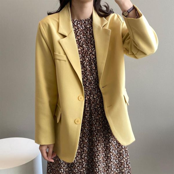 women's suits & blazers 2021 spring jacket turn down collar yellow blazer women coat feminino ladies casaco for clothes, White;black
women's suits & blazers 2021 spring jacket turn down collar yellow blazer women coat feminino ladies casaco for clothes, White;black