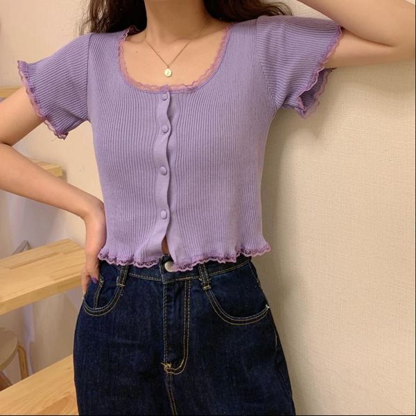 2021 summer women o neck short sleeved purple cardigans crop cotton blend crop tee drop shipping, White;black
2021 summer women o neck short sleeved purple cardigans crop cotton blend crop tee drop shipping, White;black