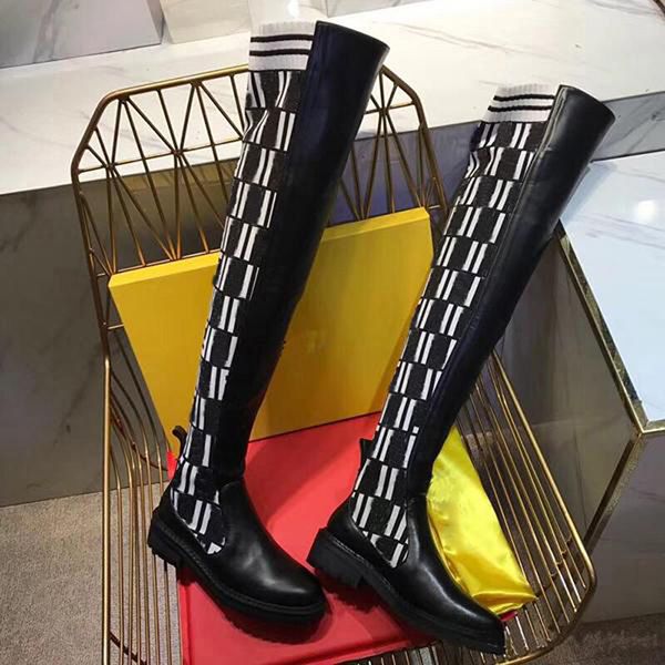 luxury women's f letter knitting thigh-high boots leather fashion outdoor socks brand shoes flat breathable elastic knee boot, Black
luxury women's f letter knitting thigh-high boots leather fashion outdoor socks brand shoes flat breathable elastic knee boot, Black