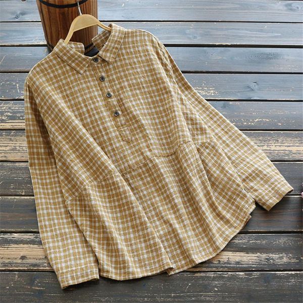 women's blouses & shirts sring mori girl turn down collar plaid long sleeve shirt cotton back lace-up linen girls female blouse, White
women's blouses & shirts sring mori girl turn down collar plaid long sleeve shirt cotton back lace-up linen girls female blouse, White