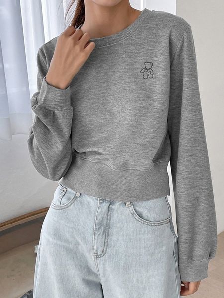 dazy bear embroidery round neck sweatshirt n3ix#, White;black 
dazy bear embroidery round neck sweatshirt n3ix#, White;black