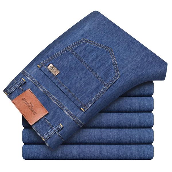 2021 spring summer new style bamboo fiber cotton stretch men's lightweight straight jeans classic leather brand high waist jeans, Blue
2021 spring summer new style bamboo fiber cotton stretch men's lightweight straight jeans classic leather brand high waist jeans, Blue