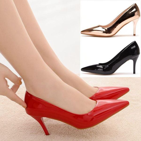 dress shoes 7 cm size pointy heel foreign trade women's single lacquered leather, Black
dress shoes 7 cm size pointy heel foreign trade women's single lacquered leather, Black