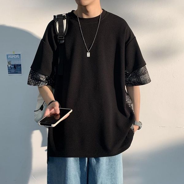men's t-shirts korean hip hop fashion patchwork cashew print oversized t shirt kpop couple ice silk streetwear summer short sleeve men, White;black
men's t-shirts korean hip hop fashion patchwork cashew print oversized t shirt kpop couple ice silk streetwear summer short sleeve men, White;black