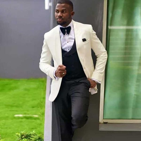 men's suits & blazers ivory groom tuxedos men for wedding with black pants male fashion jacket 3 piece latest waistcoat prom costume, White;black
men's suits & blazers ivory groom tuxedos men for wedding with black pants male fashion jacket 3 piece latest waistcoat prom costume, White;black
