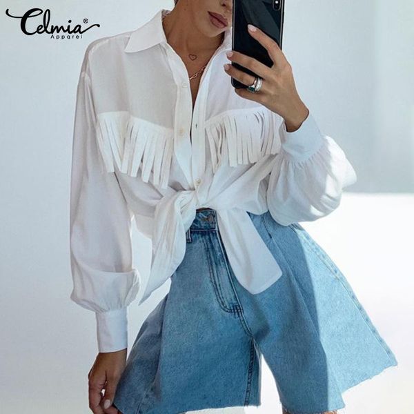 women's blouses & shirts 2021 celmia fashion long lantern sleeve white elegant office tassel tunic streetwear casual blusas 7 
women's blouses & shirts 2021 celmia fashion long lantern sleeve white elegant office tassel tunic streetwear casual blusas 7