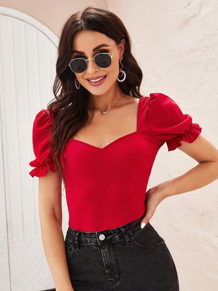 ruffle cuff puff sleeve solid 85hi#, White 
ruffle cuff puff sleeve solid 85hi#, White