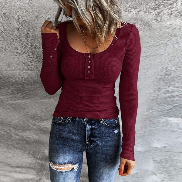 women's blouses & shirts slim blouse fashion solid color long sleeve round neck button tee autumn casual bottom knit, White
women's blouses & shirts slim blouse fashion solid color long sleeve round neck button tee autumn casual bottom knit, White