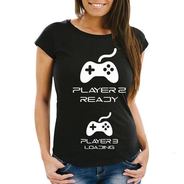 pregnancy reveal couple t-shirts with game controllers player 1 with player 3 loading short sleeve tee shirt, White
pregnancy reveal couple t-shirts with game controllers player 1 with player 3 loading short sleeve tee shirt, White