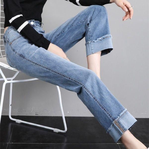 women's jeans elastic flanging straight tube for women 2021 spring loose student korean version slim wide leg pants, Blue
women's jeans elastic flanging straight tube for women 2021 spring loose student korean version slim wide leg pants, Blue