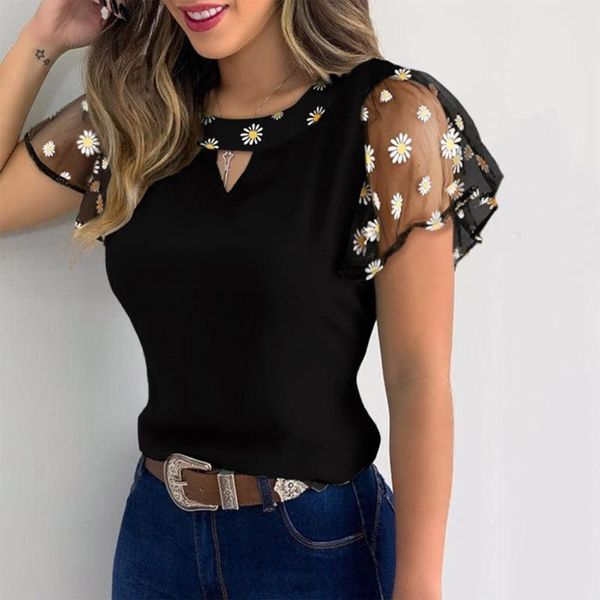 women's t-shirt women casual flowers embroidery lace lotu sleeve hollow out fft, White
women's t-shirt women casual flowers embroidery lace lotu sleeve hollow out fft, White