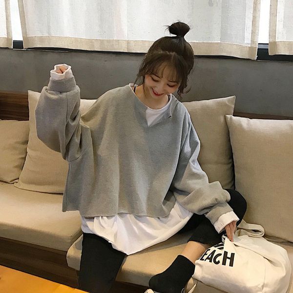 women hoodie aiiou tracksuit autumn fake two sweatshirt casual loose girl korean pullover ladies long sleeve patchwork clothes, Black
women hoodie aiiou tracksuit autumn fake two sweatshirt casual loose girl korean pullover ladies long sleeve patchwork clothes, Black