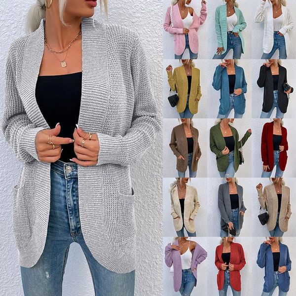women's knits & tees autumn and winter knitwear hem arc pocket sweater coat cardigan cropped oversized knitted, White
women's knits & tees autumn and winter knitwear hem arc pocket sweater coat cardigan cropped oversized knitted, White
