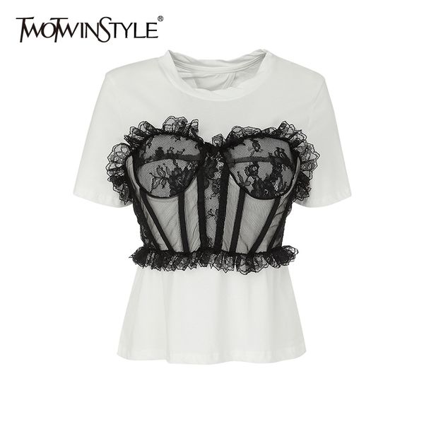 twotwinstyle patchwork lace tube t shirt for women o neck short sleeve casual t shirt female summer fashion new clothes 210315, White
twotwinstyle patchwork lace tube t shirt for women o neck short sleeve casual t shirt female summer fashion new clothes 210315, White