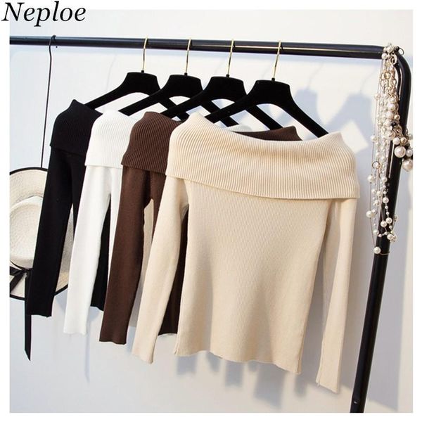women's sweaters neploe 2021 fashion autumn female knitwear off shoulder long sleeve pullover slash neck elegant knitted women sweater, White;black
women's sweaters neploe 2021 fashion autumn female knitwear off shoulder long sleeve pullover slash neck elegant knitted women sweater, White;black