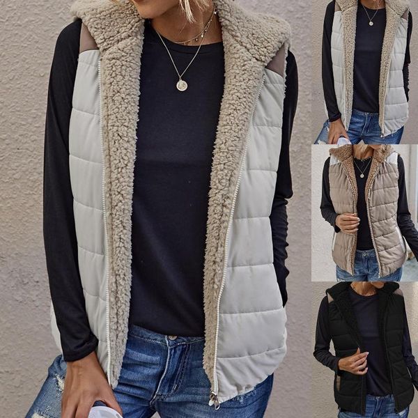 women coats winter sleeveless reversible vest hoodie faux fleece waistcoat outerwear warm thick pockets casual jacket coat 2021, Black;white
women coats winter sleeveless reversible vest hoodie faux fleece waistcoat outerwear warm thick pockets casual jacket coat 2021, Black;white