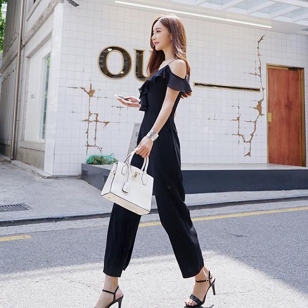 women's jumpsuits & rompers women ruffles shoulder strap v neck off bodycon ankle length pants solid black 2021 casual femme mujer s-xx, Black;white
women's jumpsuits & rompers women ruffles shoulder strap v neck off bodycon ankle length pants solid black 2021 casual femme mujer s-xx, Black;white