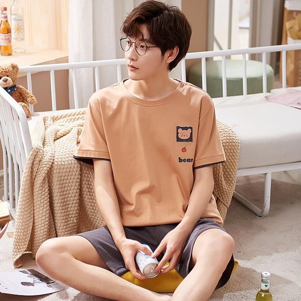 men's sleepwear summer short sleeve + shorts patchwork cotton men pajamas korean kawaii cartoon home suit plus size loose comfort male, Black;brown
men's sleepwear summer short sleeve + shorts patchwork cotton men pajamas korean kawaii cartoon home suit plus size loose comfort male, Black;brown