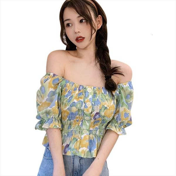 floral print off shoulder summer womens blouses short sleeve korean style single breasted sweet shirt, White
floral print off shoulder summer womens blouses short sleeve korean style single breasted sweet shirt, White