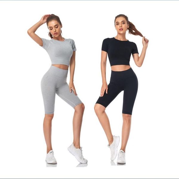 women's two piece pants solid color vertical pattern workout clothes set summer sportswear european and american style round neck, White 
women's two piece pants solid color vertical pattern workout clothes set summer sportswear european and american style round neck, White