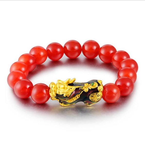 link, chain hi red beads temperature transform pi xiu bracelet 24k gold hand party friend birthday gift fine jewelry, Black
link, chain hi red beads temperature transform pi xiu bracelet 24k gold hand party friend birthday gift fine jewelry, Black